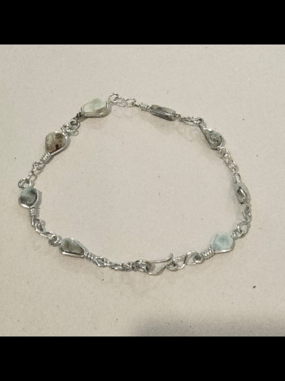 Dominican Republic Gorgeous Silver Tone Wire-Wrapped Larimar Anklet - Sea Blue
